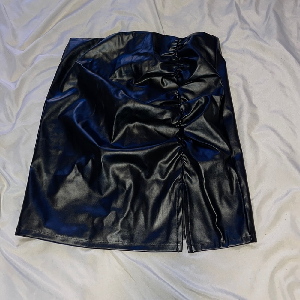 Scrunched Leather Skirt